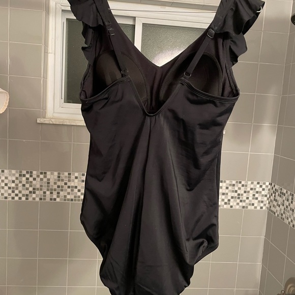 Basic black swimsuit with ruffle detail. - Picture 2 of 2